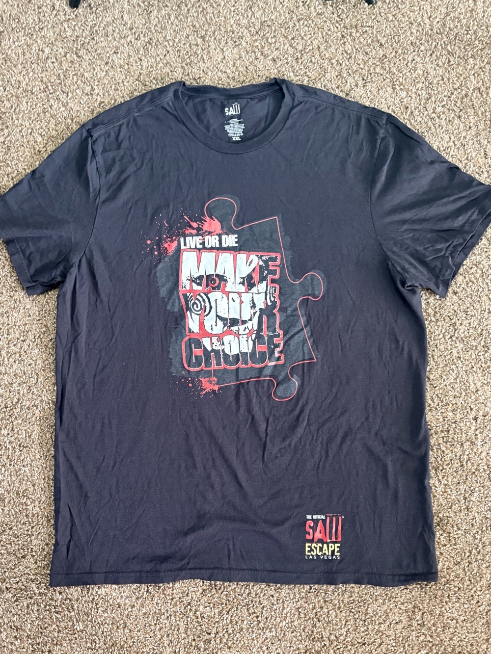 Jigsaw Black Short Sleeve Tee with Red & White Graphic
